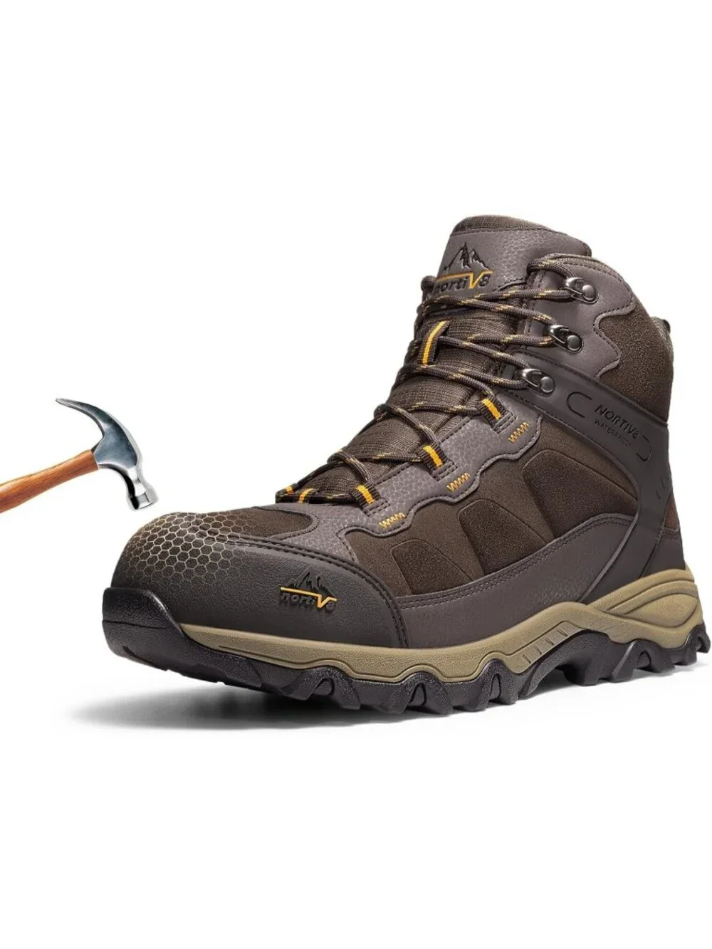 Men's Brown Waterproof Shoes Casual High Top Steel Toe Non Slip Hiking Boot